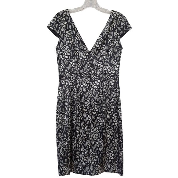 Maggy London size 8 black white floral Dress V-Front V-Back Empire waist - Picture 13 of 13